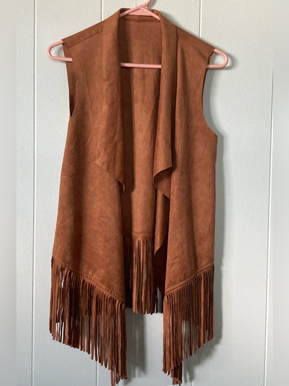 Fringed Open-Front faux Suede Vest Women’s SZ M in Brown